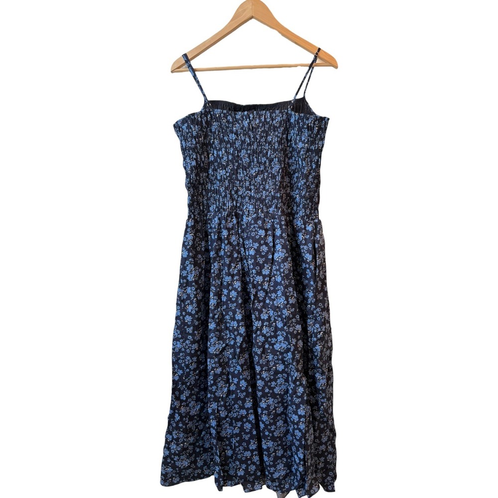 English Factory Sleeveless Square-Neck Cotton Midi Dress Smocked Navy Floral L - Picture 10 of 11